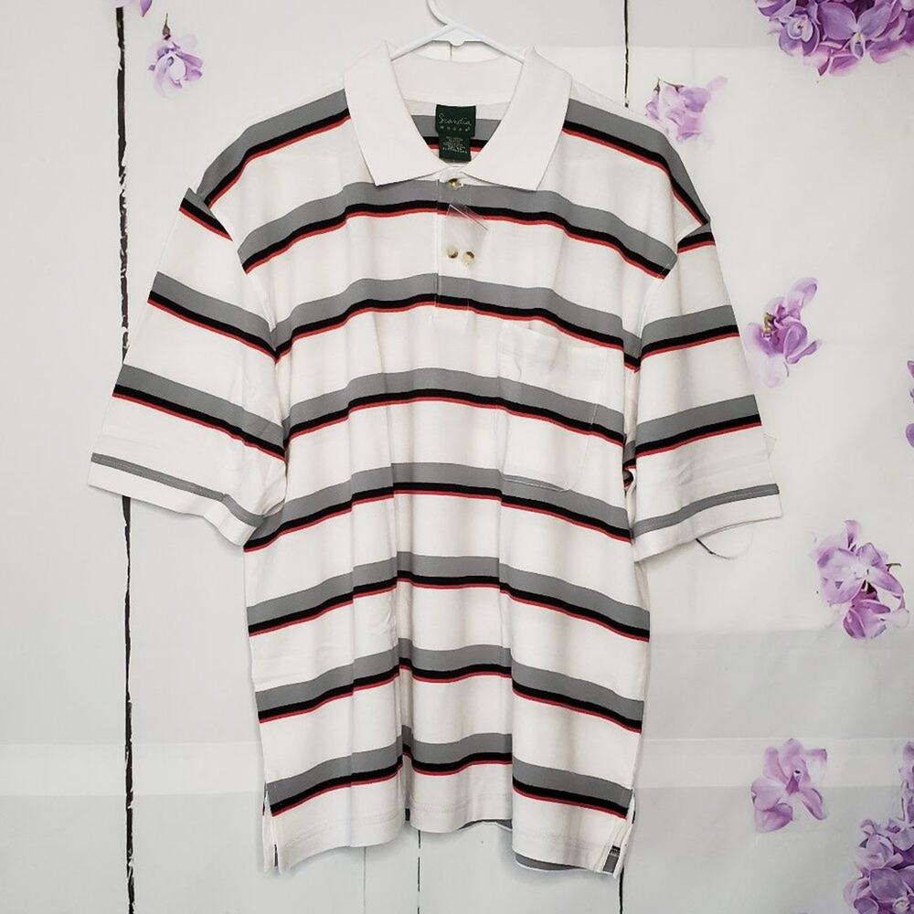 Scandia Woods Stripe Button Spread Collar Golf Polo 2XL